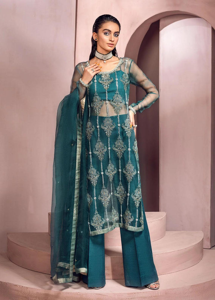 Mahum Asad Pret Embroidered Silk 3 Piece Suit MA23LF Real Teal
