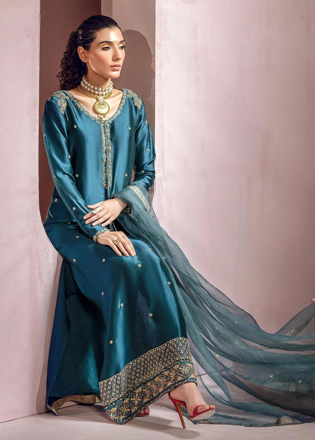 Mahum Asad Pret Embroidered Silk 2 Piece Suit MA23LF Soulstice