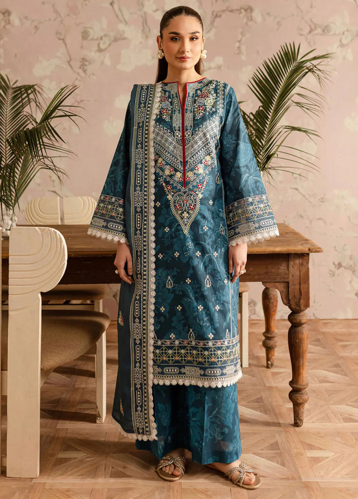 Leila by Mahnur Embroidered Lawn Suits Unstitched 3 Piece MN24LP D-11 Azurine - Summer Collection