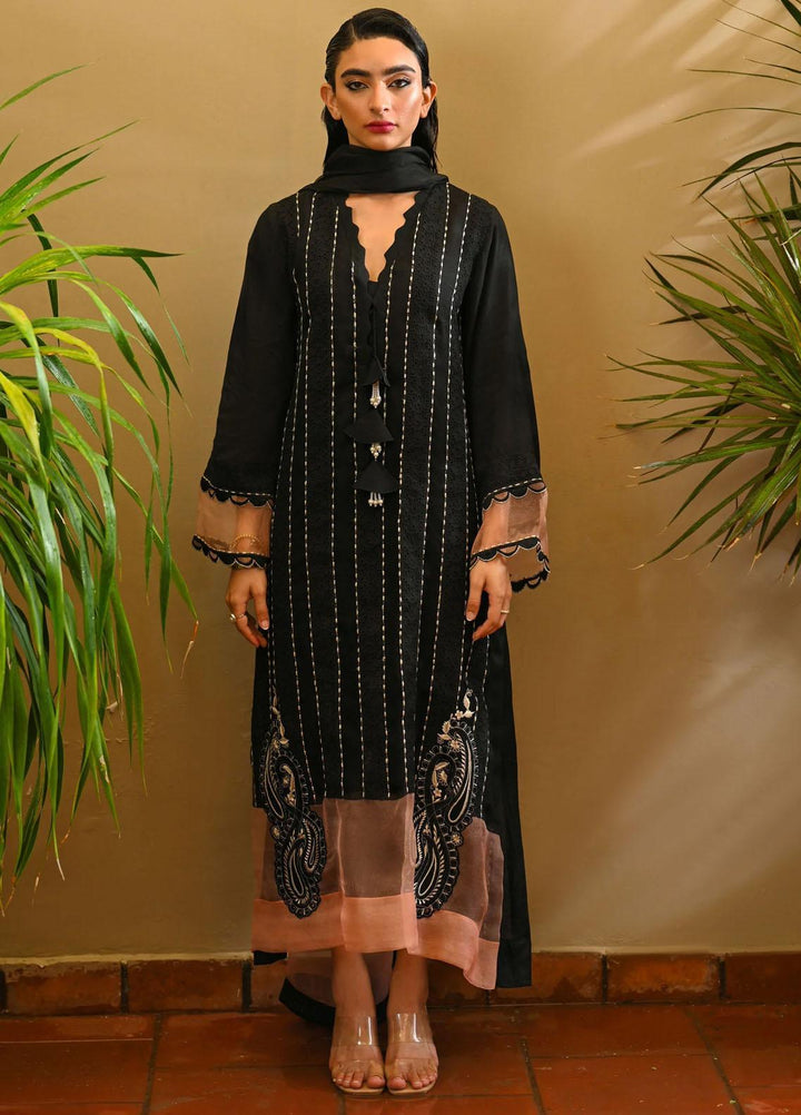 Hue Pret Embroidered Raw Silk 3 Piece Suit Dew