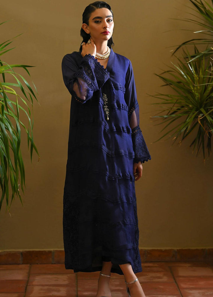 Hue Pret Embroidered Raw Silk 3 Piece Suit Iris