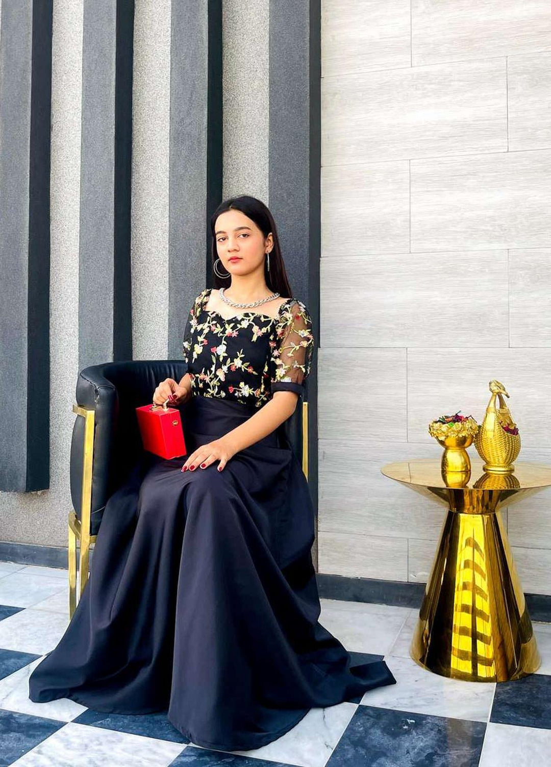Lenaim Luxury Pret  Raw Silk Skirt LN22WL Black