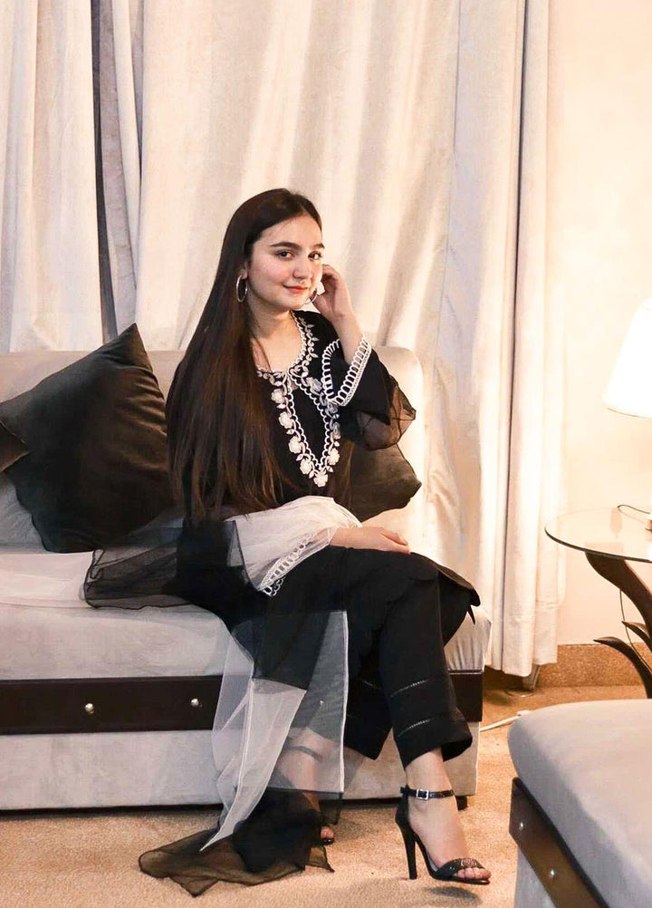 Lenaim Luxury Pret  Raw Silk 3 Piece Dress LN22WL B & W