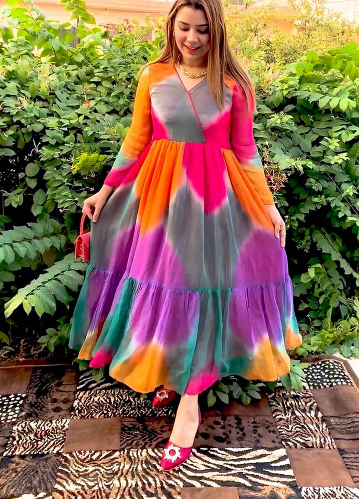 Lenaim Luxury Pret  Chiffon Frock LN22WL Artsy Colorful