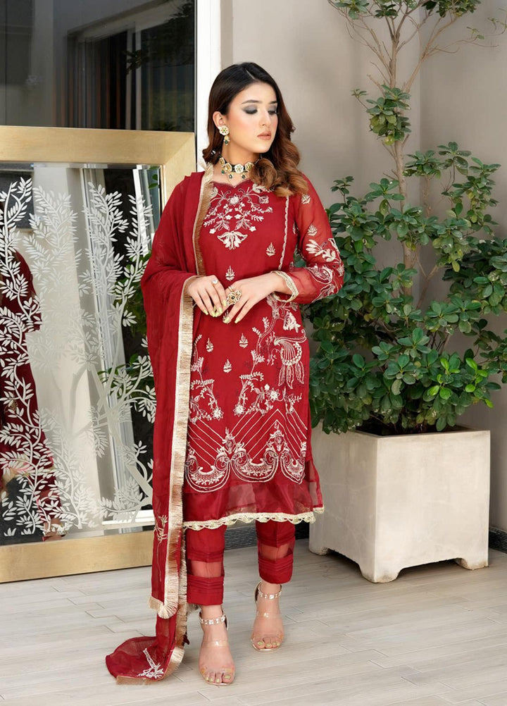 Lenaim Luxury Pret  Chiffon 3 Piece Dress LN22WL Crimson