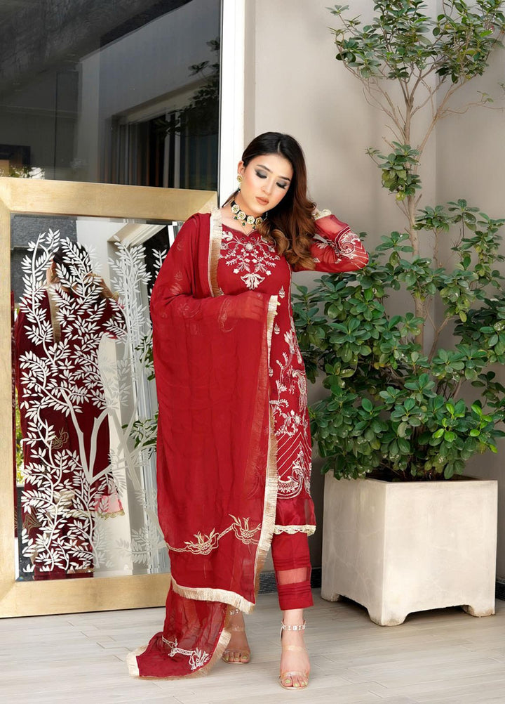 Lenaim Luxury Pret  Chiffon 3 Piece Dress LN22WL Crimson