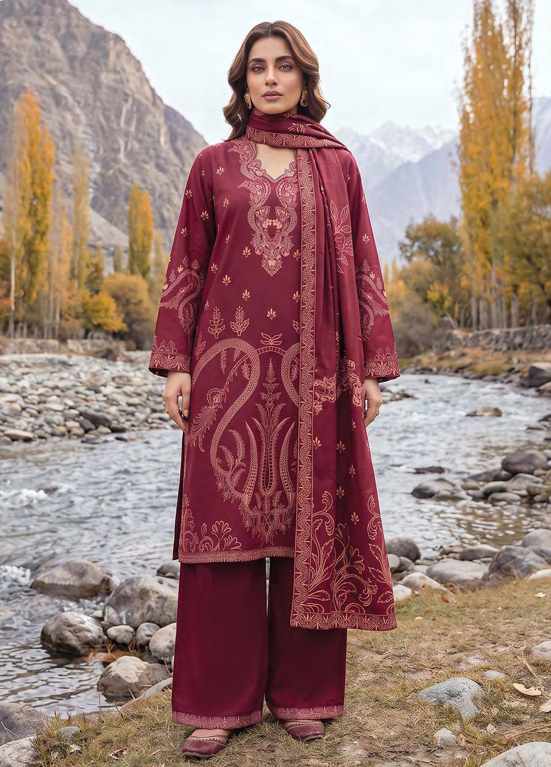 Lakhany Unstitched Printed Pashmina 3 Piece Suit LSM26UP LG-RK-0192-A - Casual Collection