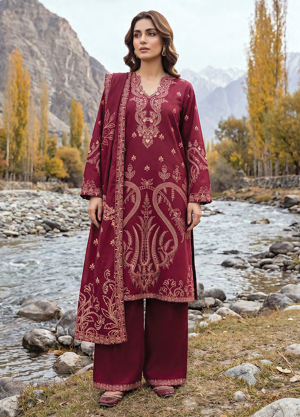 Lakhany Unstitched Printed Pashmina 3 Piece Suit LSM26UP LG-RK-0192-A - Casual Collection