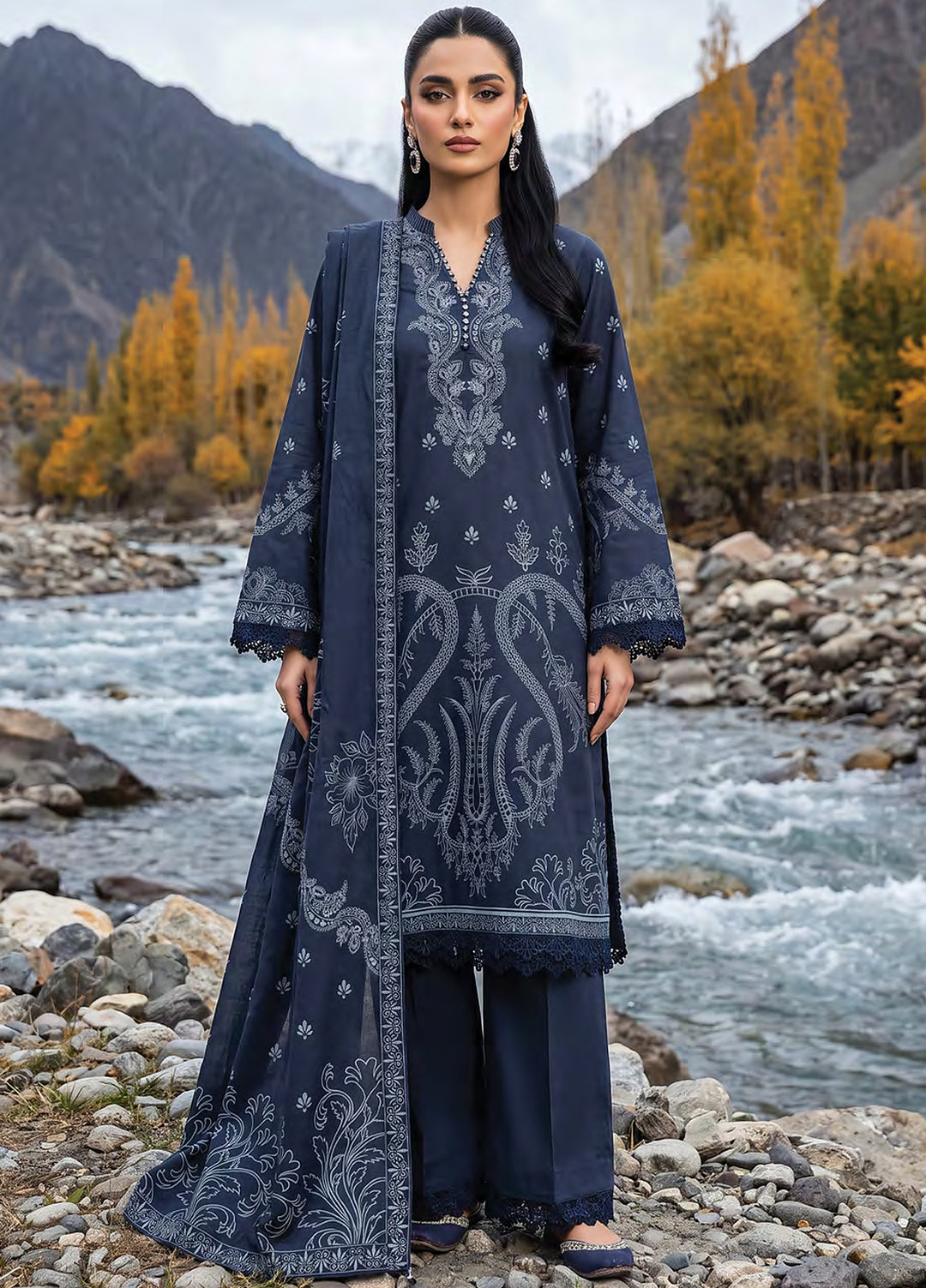 Lakhany Unstitched Printed Pashmina 3 Piece Suit LSM26UP LG-RK-0192-C - Casual Collection
