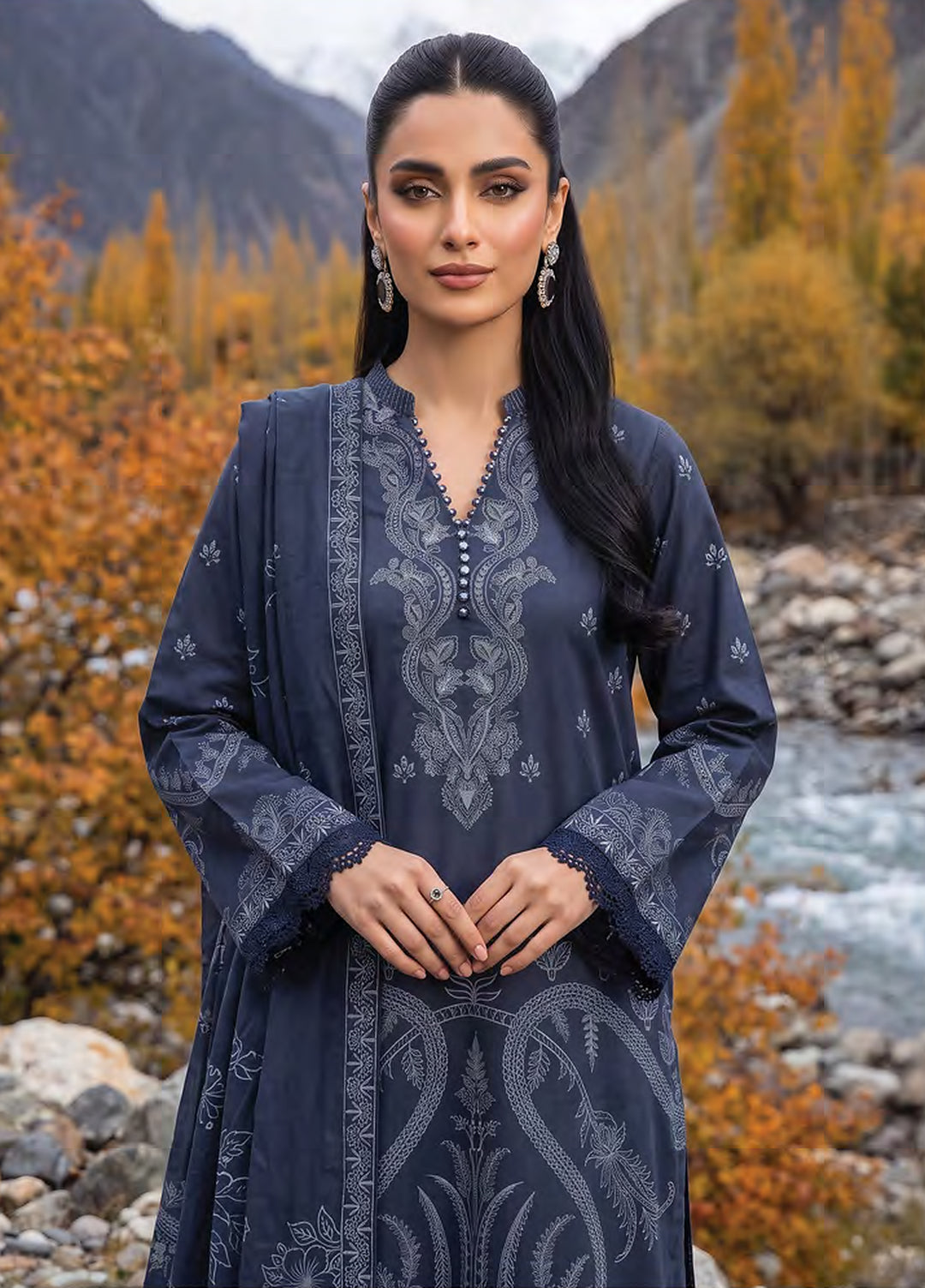 Lakhany Unstitched Printed Pashmina 3 Piece Suit LSM26UP LG-RK-0192-C - Casual Collection