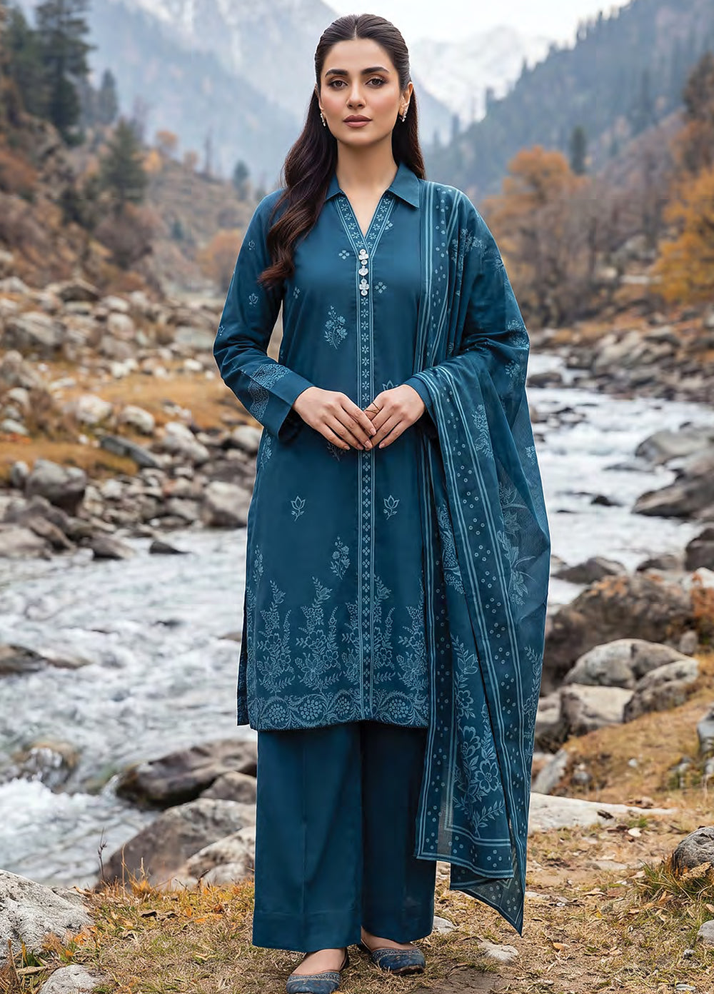 Lakhany Unstitched Printed Pashmina 3 Piece Suit LSM26UP LG-RL-0518-A - Casual Collection