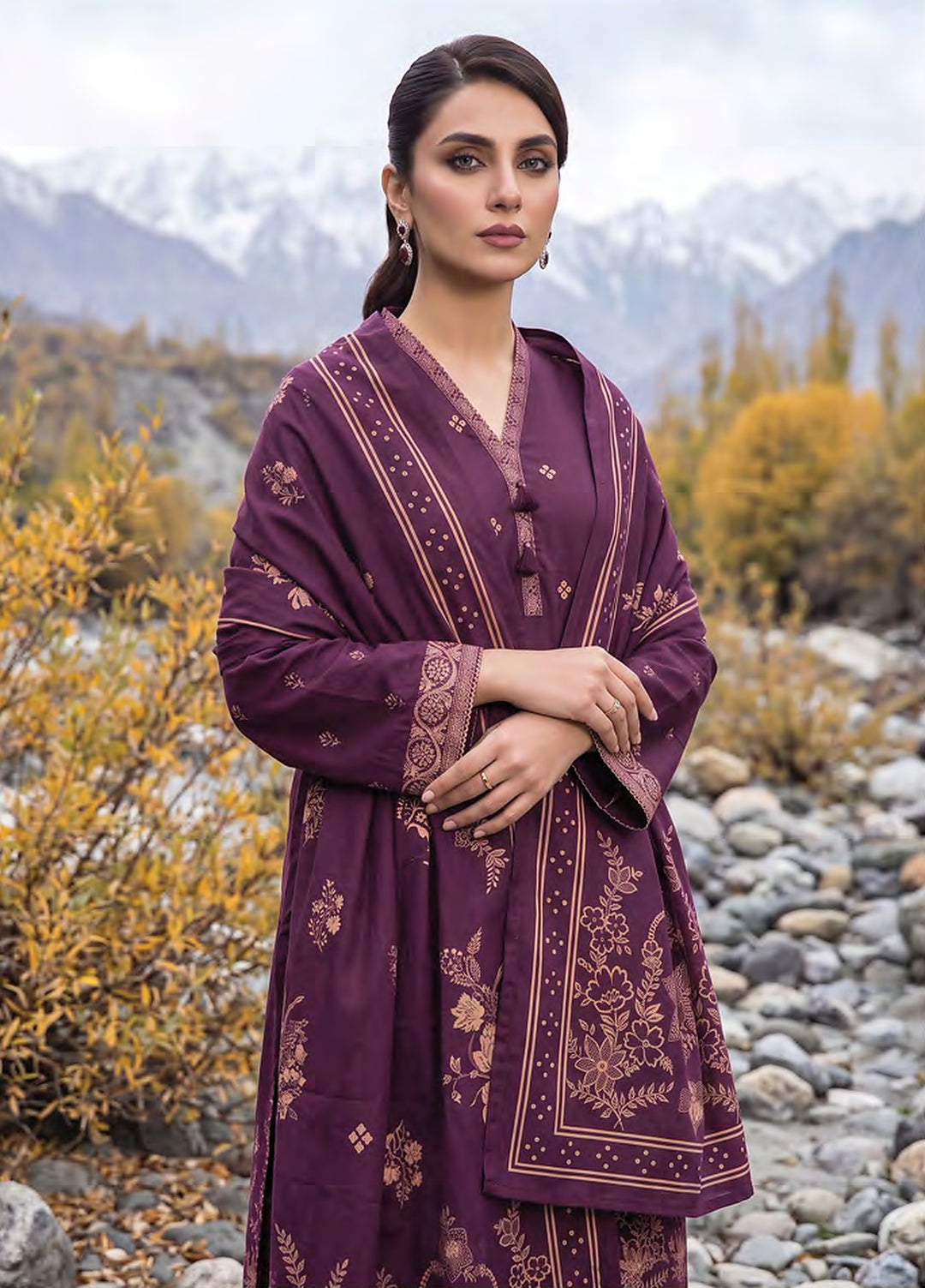 Lakhany Unstitched Printed Pashmina 3 Piece Suit LSM26UP LG-RL-0518-B - Casual Collection