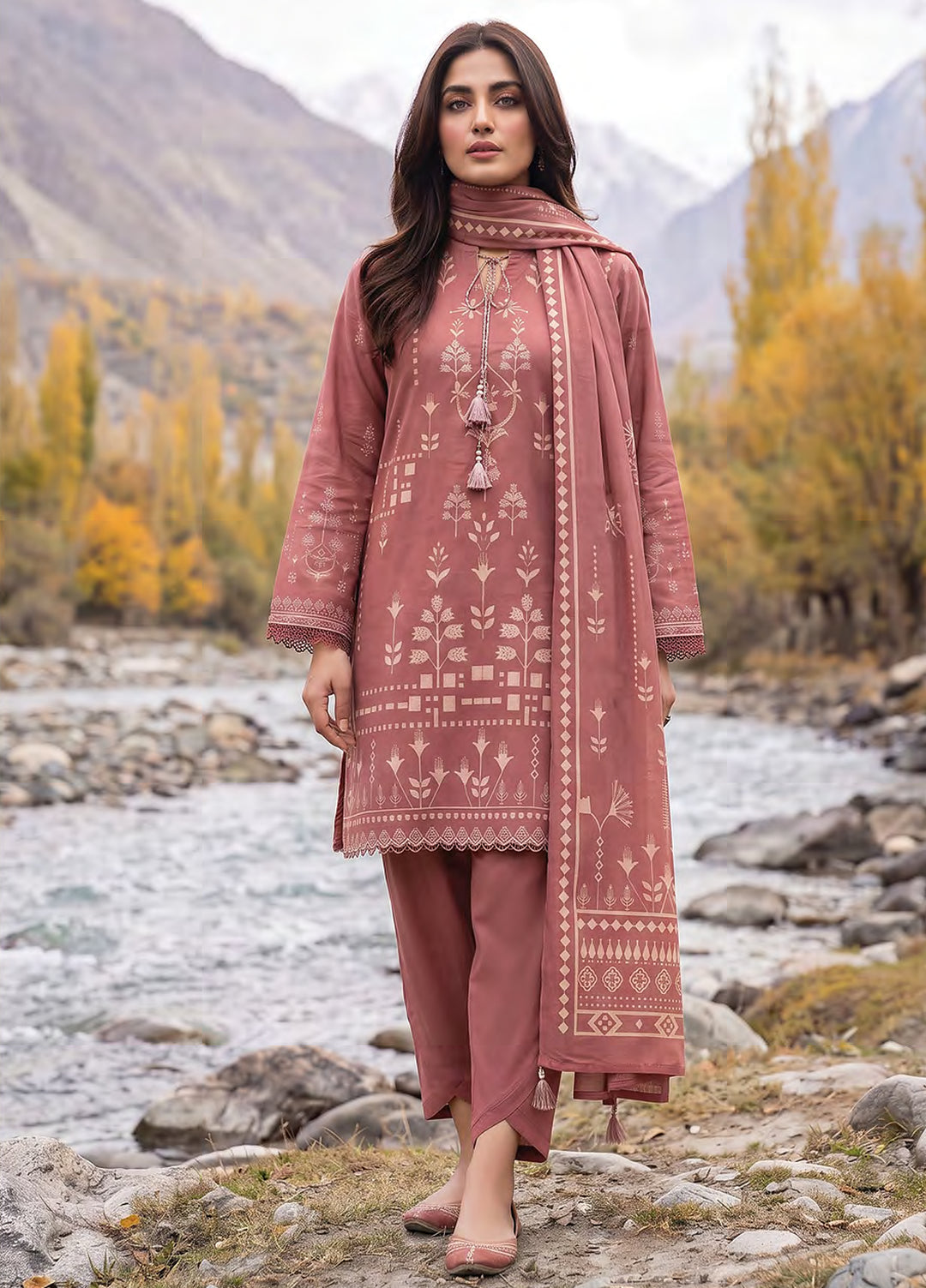 Lakhany Unstitched Printed Pashmina 3 Piece Suit LSM26UP LG-RL-0519-A - Casual Collection
