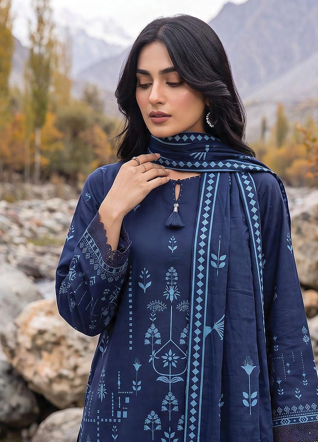 Lakhany Unstitched Printed Pashmina 3 Piece Suit LSM26UP LG-RL-0519-C - Casual Collection