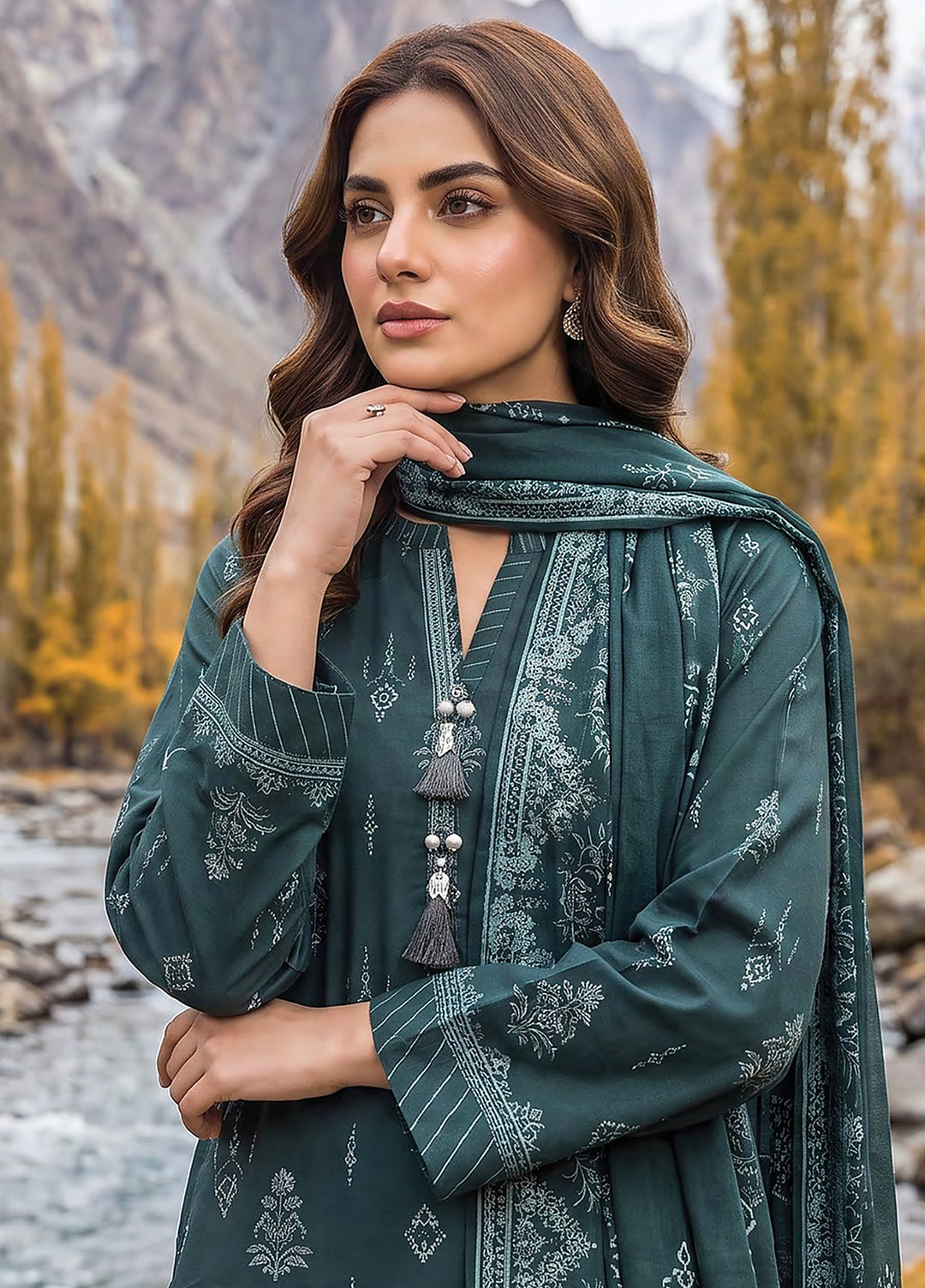 Lakhany Unstitched Printed Pashmina 3 Piece Suit LSM26UP LG-SG-0160-B - Casual Collection