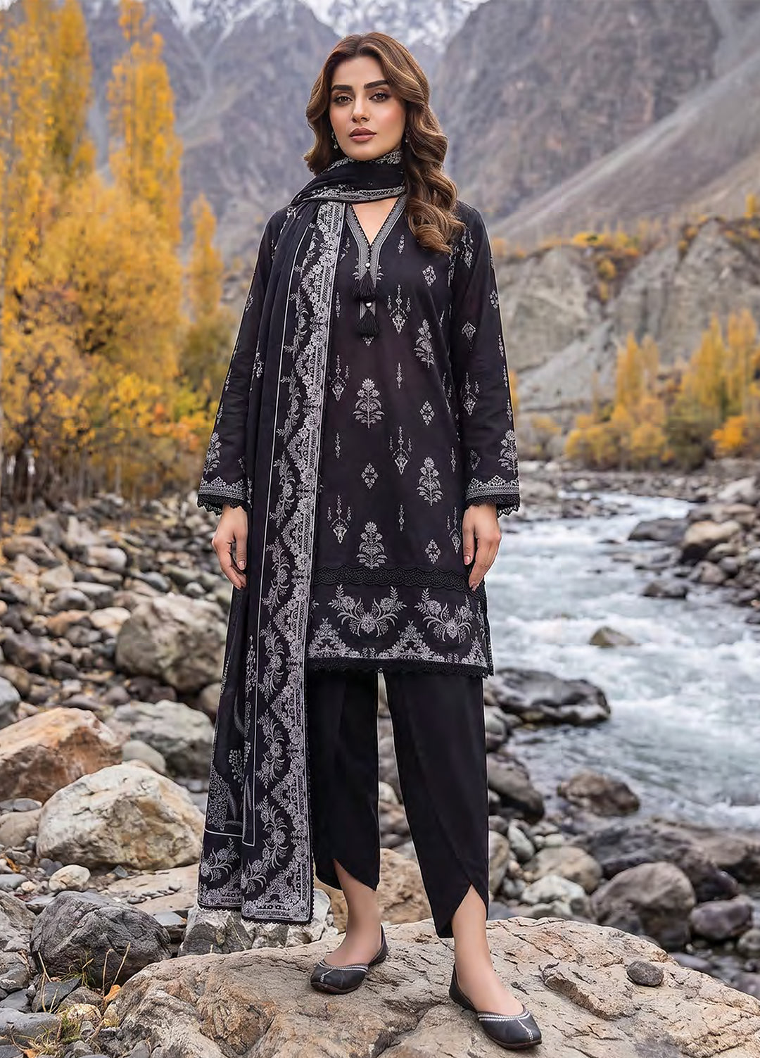 Lakhany Unstitched Printed Pashmina 3 Piece Suit LSM26UP LG-SG-0160-C - Casual Collection