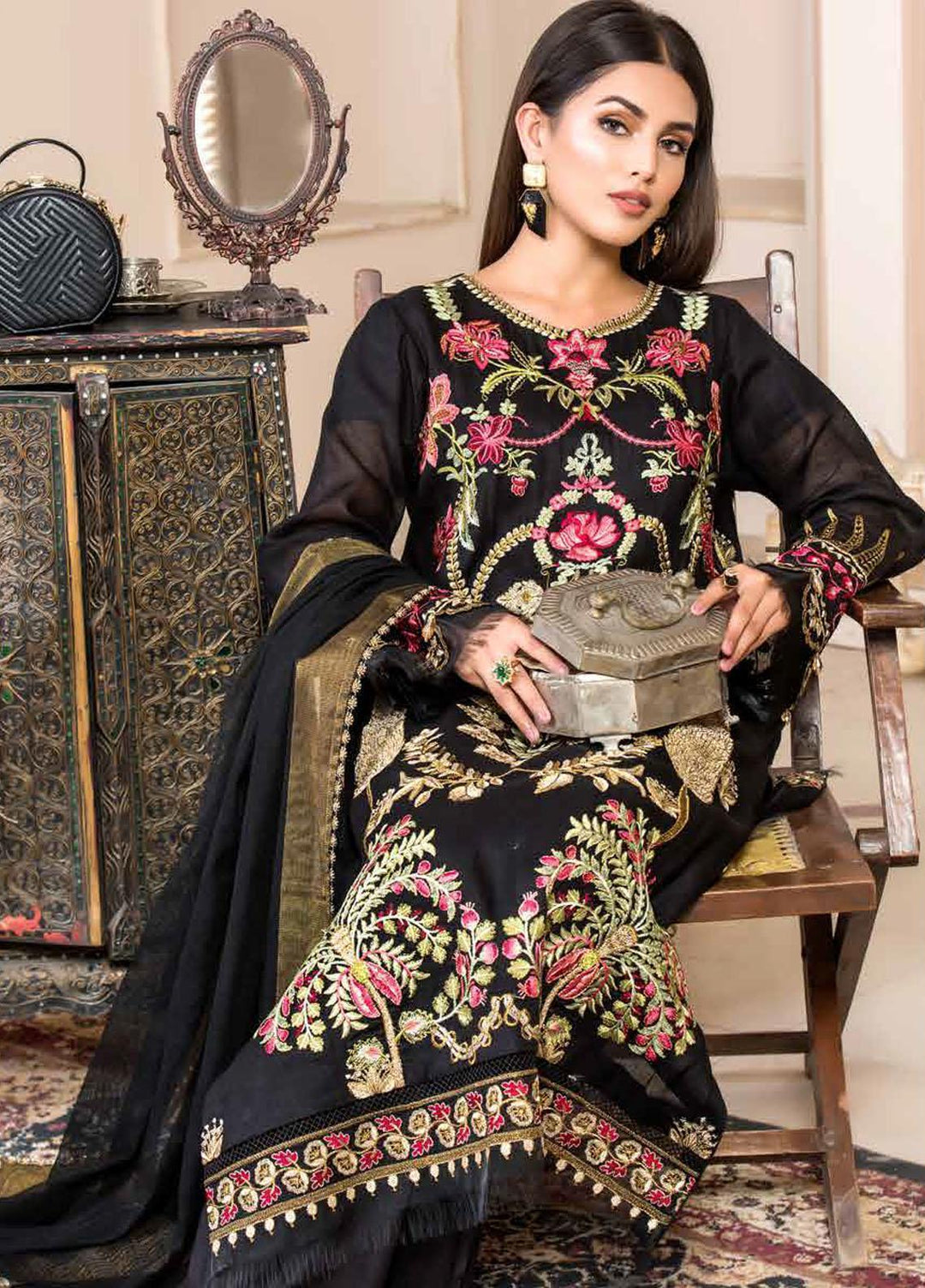 Nawaz Fabrics Embroidered Cotton Net Suits Unstitched 4 Piece LBNFE22 D-03 - Summer Collection