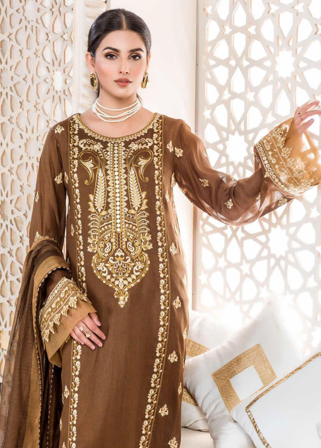 Nawaz Fabrics Embroidered Cotton Net Suits Unstitched 4 Piece LBNFE22 D-05 - Summer Collection