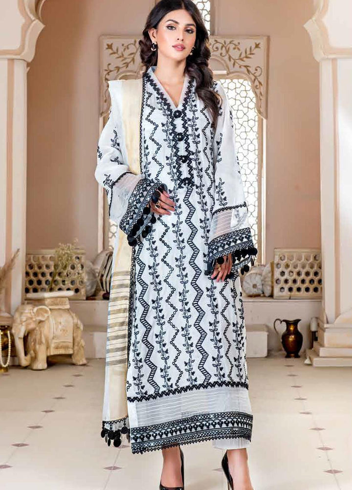 Nawaz Fabrics Embroidered Cotton Net Suits Unstitched 4 Piece LBNFE22 D-07 - Summer Collection