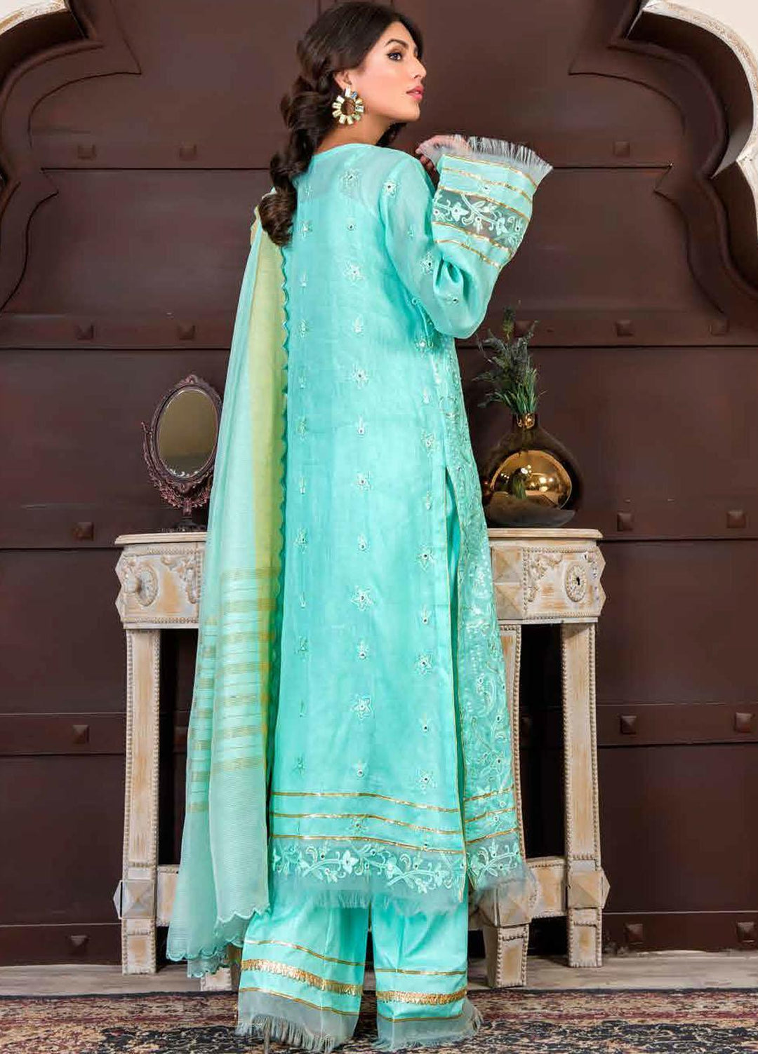 Nawaz Fabrics Embroidered Cotton Net Suits Unstitched 4 Piece LBNFE22 D-08 - Summer Collection