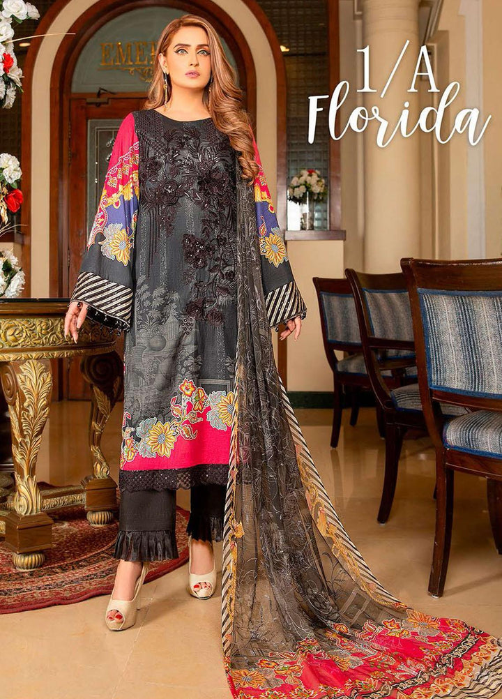 Libaas Embroidered Lawn Suits Unstitched 3 Piece LB21E 1A Florida - Eid Collection
