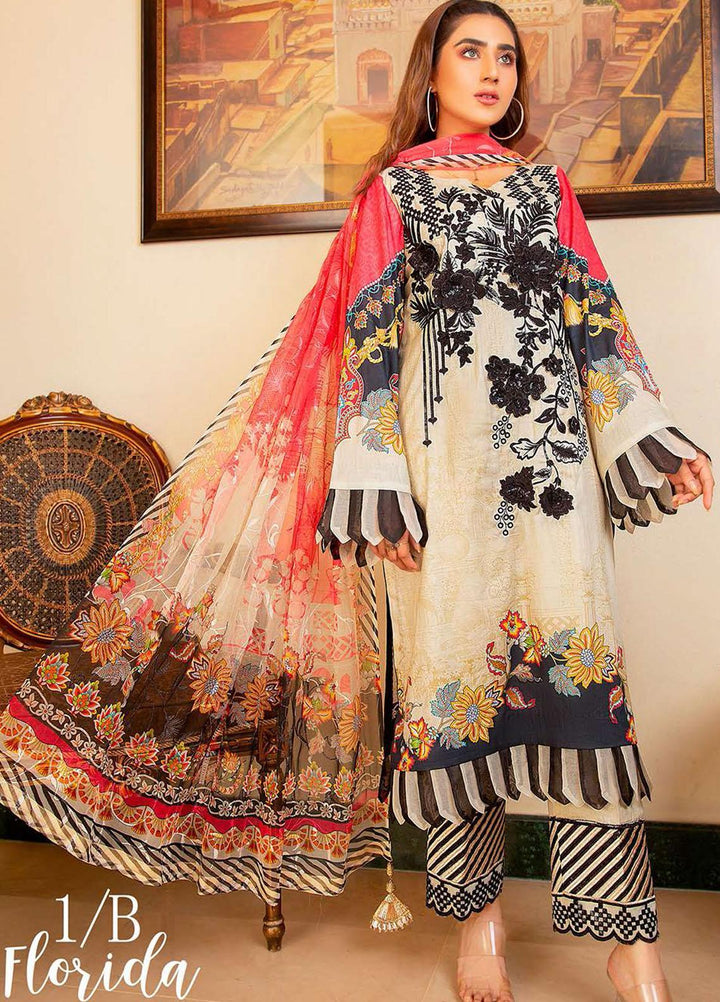 Libaas Embroidered Lawn Suits Unstitched 3 Piece LB21E 1B Florida - Eid Collection