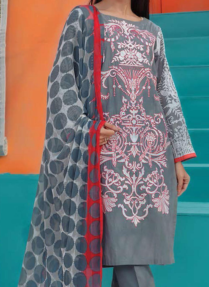 LimeLight Embroidered Lawn Suits Unstitched 2 Piece LL21E U0839 Grey - Summer Collection