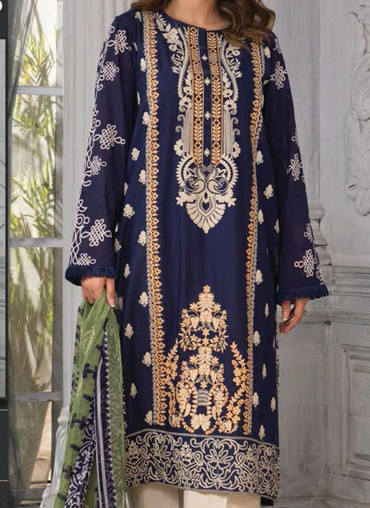 LimeLight Embroidered Lawn Suits Unstitched 2 Piece LL21E U1231 Royal Blue - Summer Collection