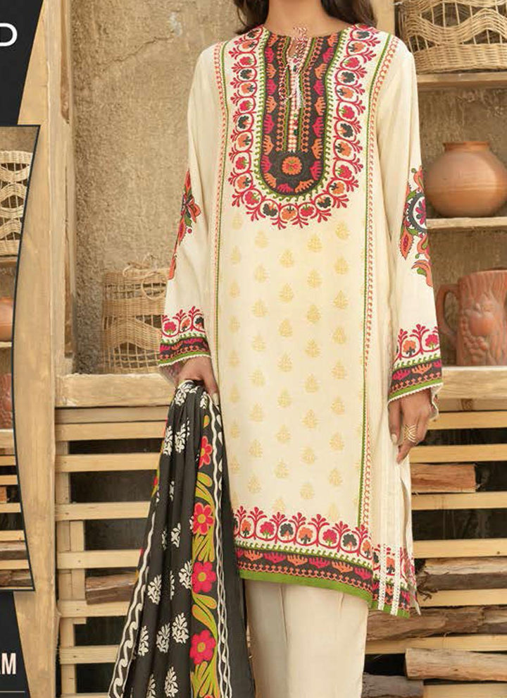 LimeLight Printed Raw Silk Suits Unstitched 2 Piece LL21US U1364 Cream - Summer Collection