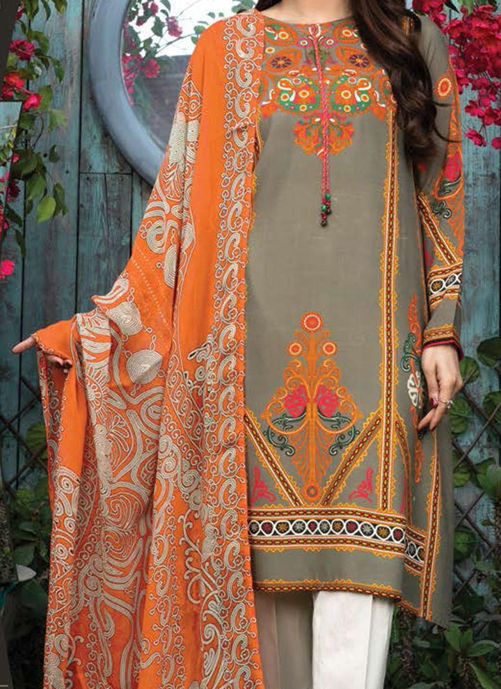 LimeLight Printed Raw Silk Suits Unstitched 2 Piece LL21US U1544 Grey - Summer Collection