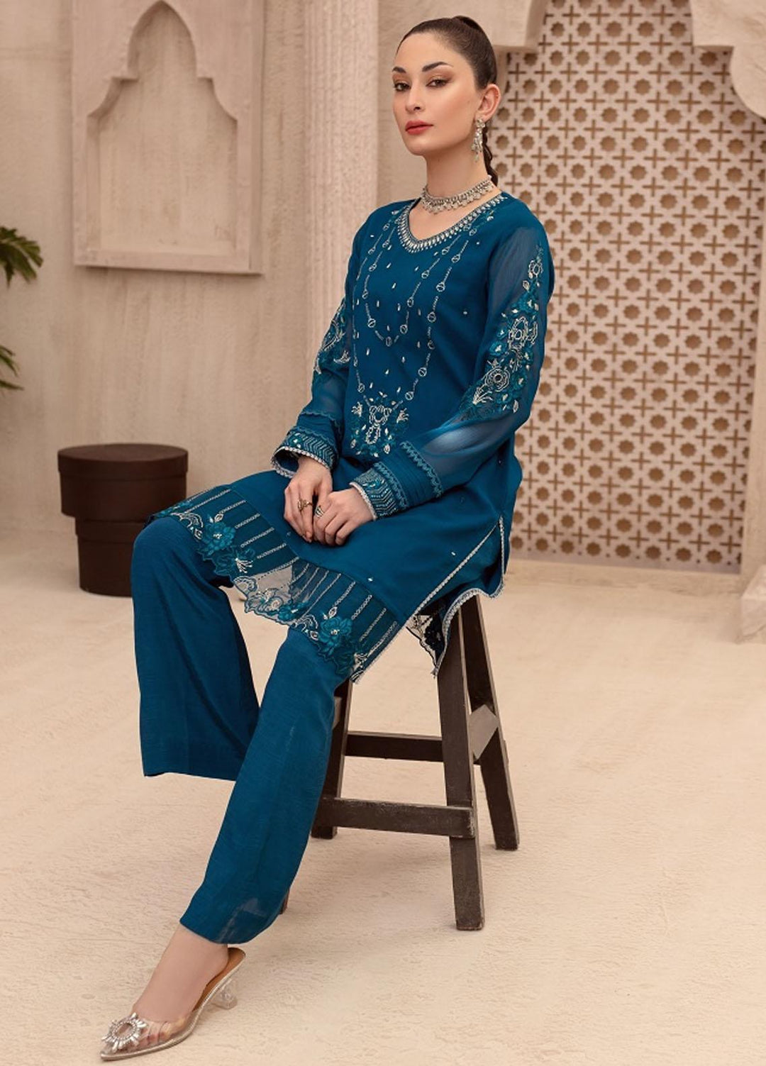 Log 'n' Tog Pret Embroidered Chiffon 2 Piece Suit LNT23P Sapphire Snow