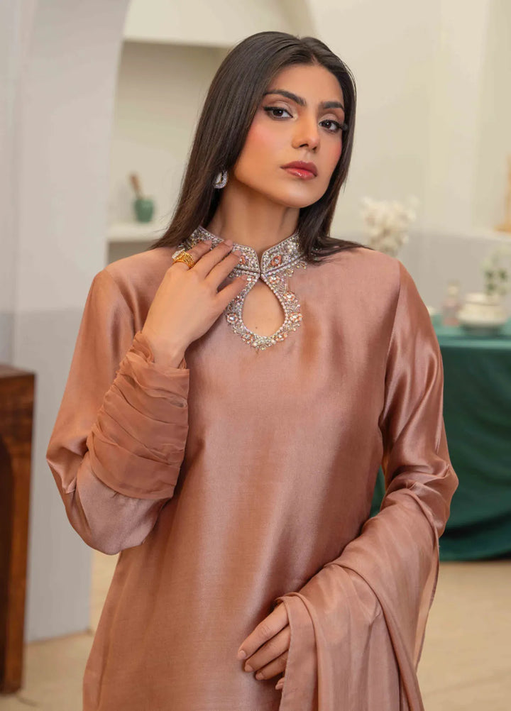 Louis by Hadia Batool Pret Embroidered Mirror Silk 3 Piece Suit Noele