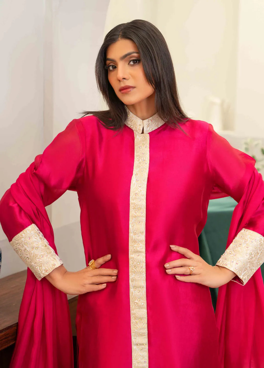 Louis by Hadia Batool Pret Embroidered Mirror Silk 3 Piece Suit Sabine