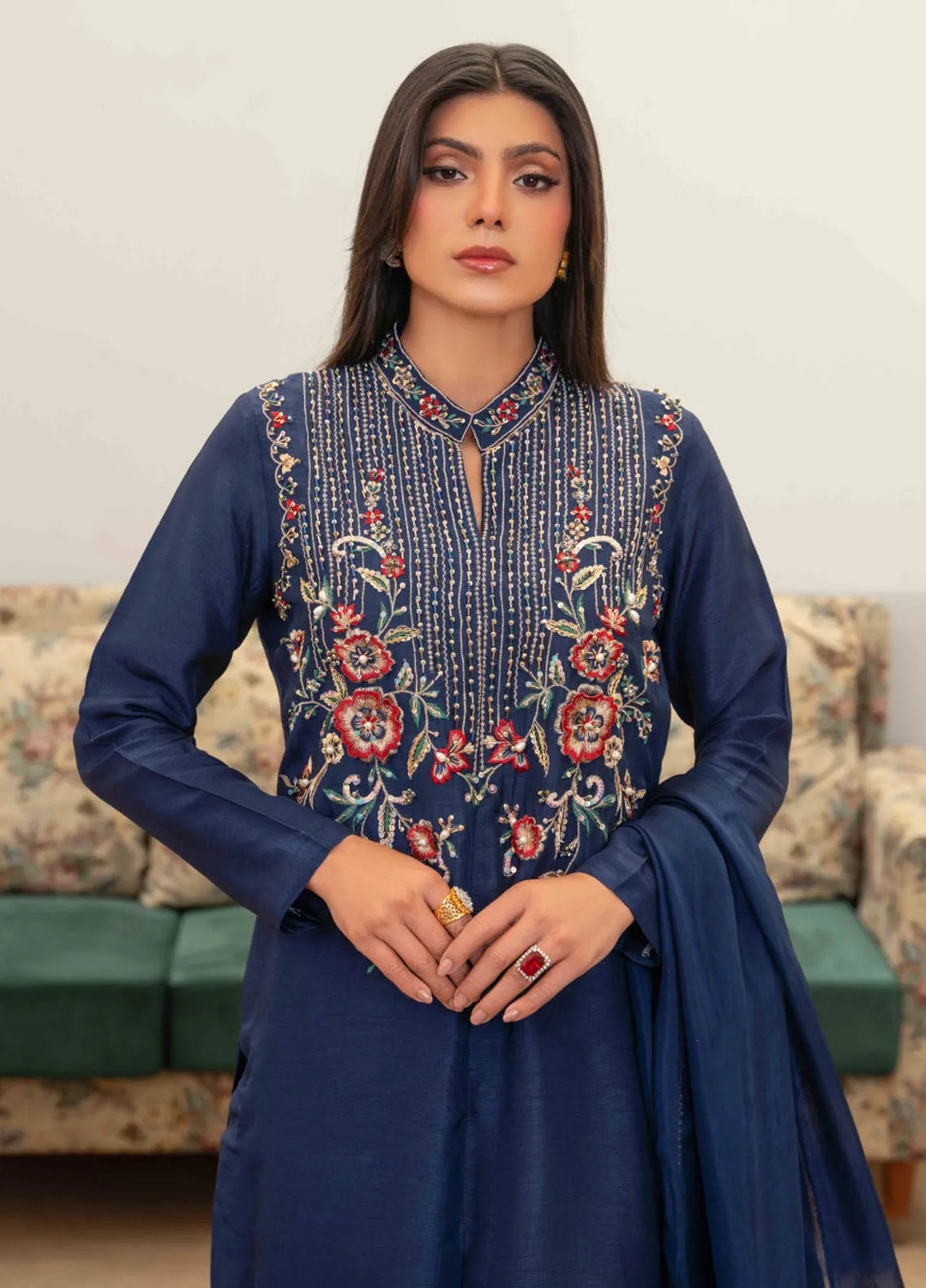 Louis by Hadia Batool Pret Embroidered Raw Silk 3 Piece Suit Dixie