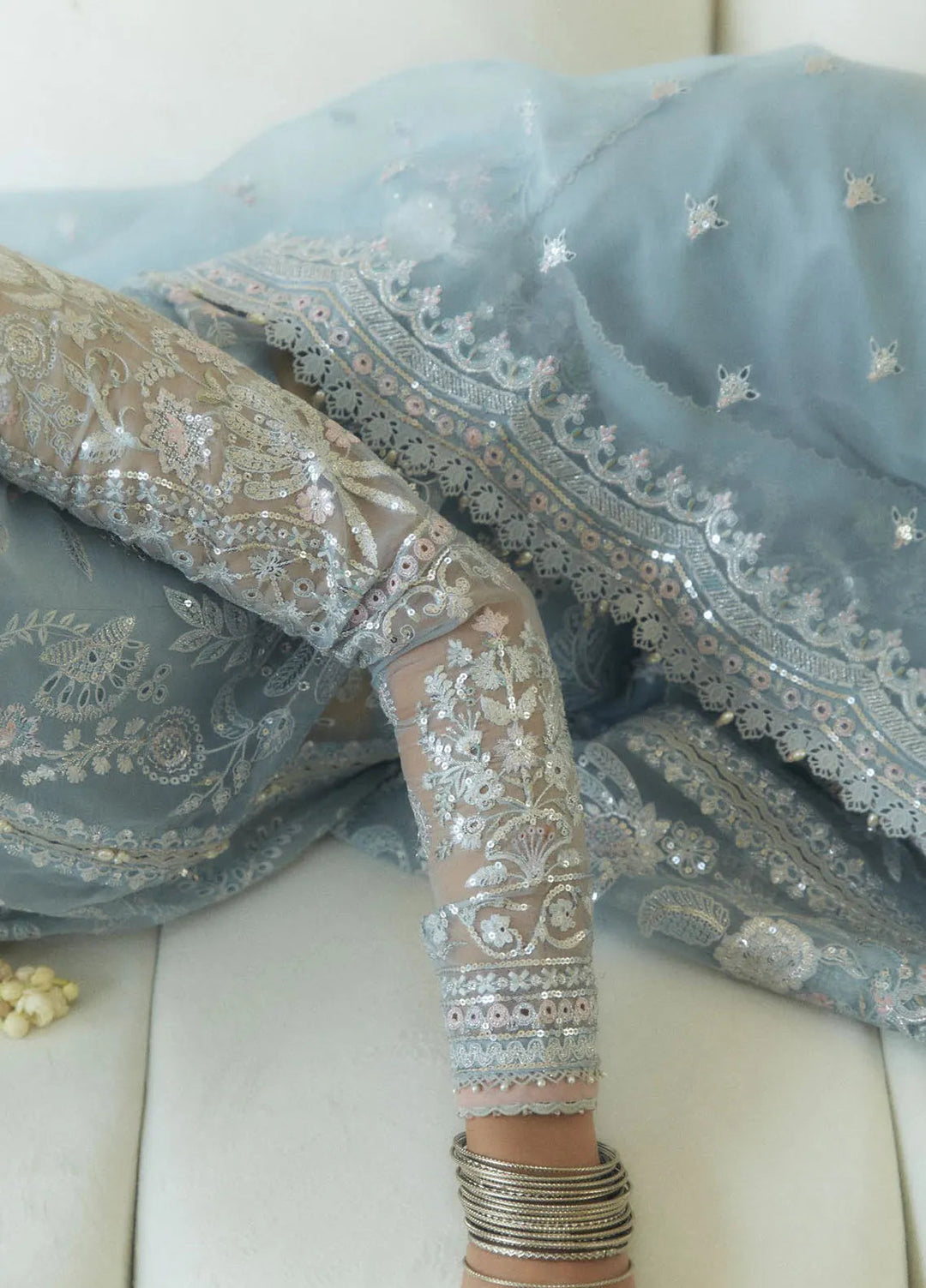 Lovent by Zara Shahjahan Embroidered Organza Suits Unstitched 4 Piece ZS25IW D5 Ciel - Wedding Collection