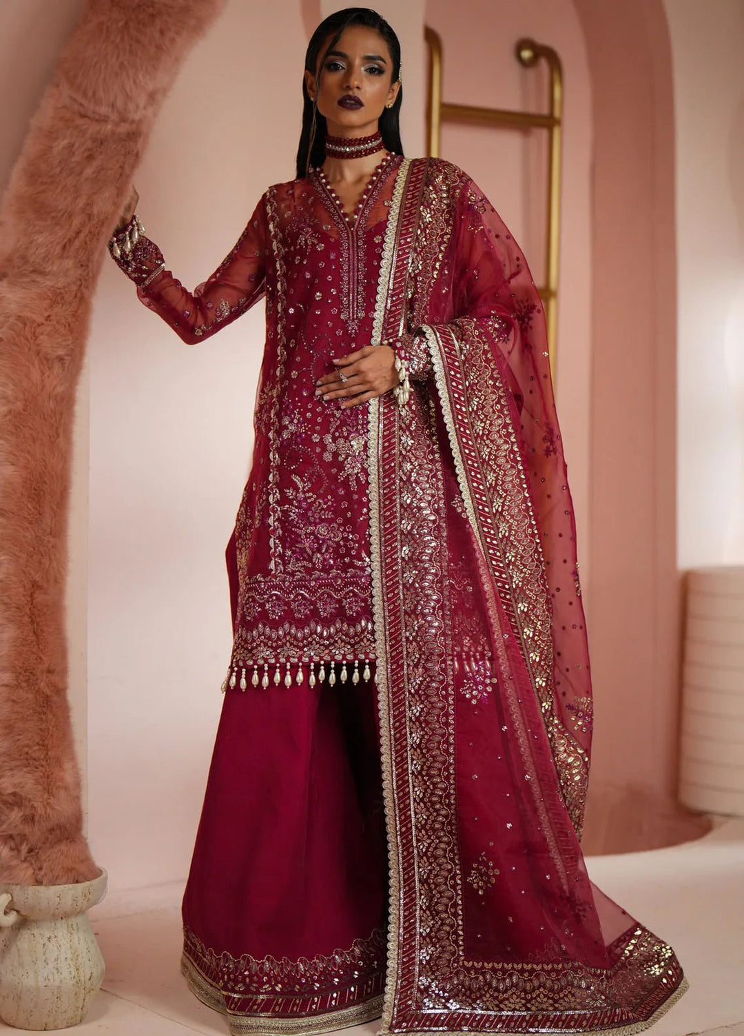 Luminara By Ayzel Embroidered Organza Suit Unstitched 3 Piece AAF24L AWF-03 Ruby - Formal Collection