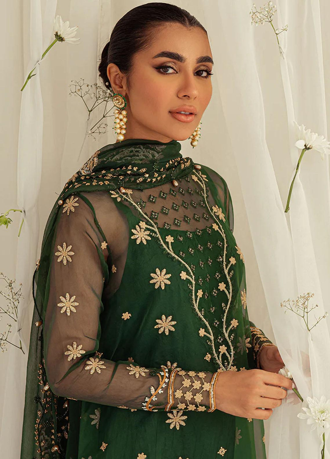 Luxe Atelier By Cross Stitch Embroidered Organza Suits Unstitched 4 Piece CS23LAL D-03 Emerald Ceylon - Luxury Collection