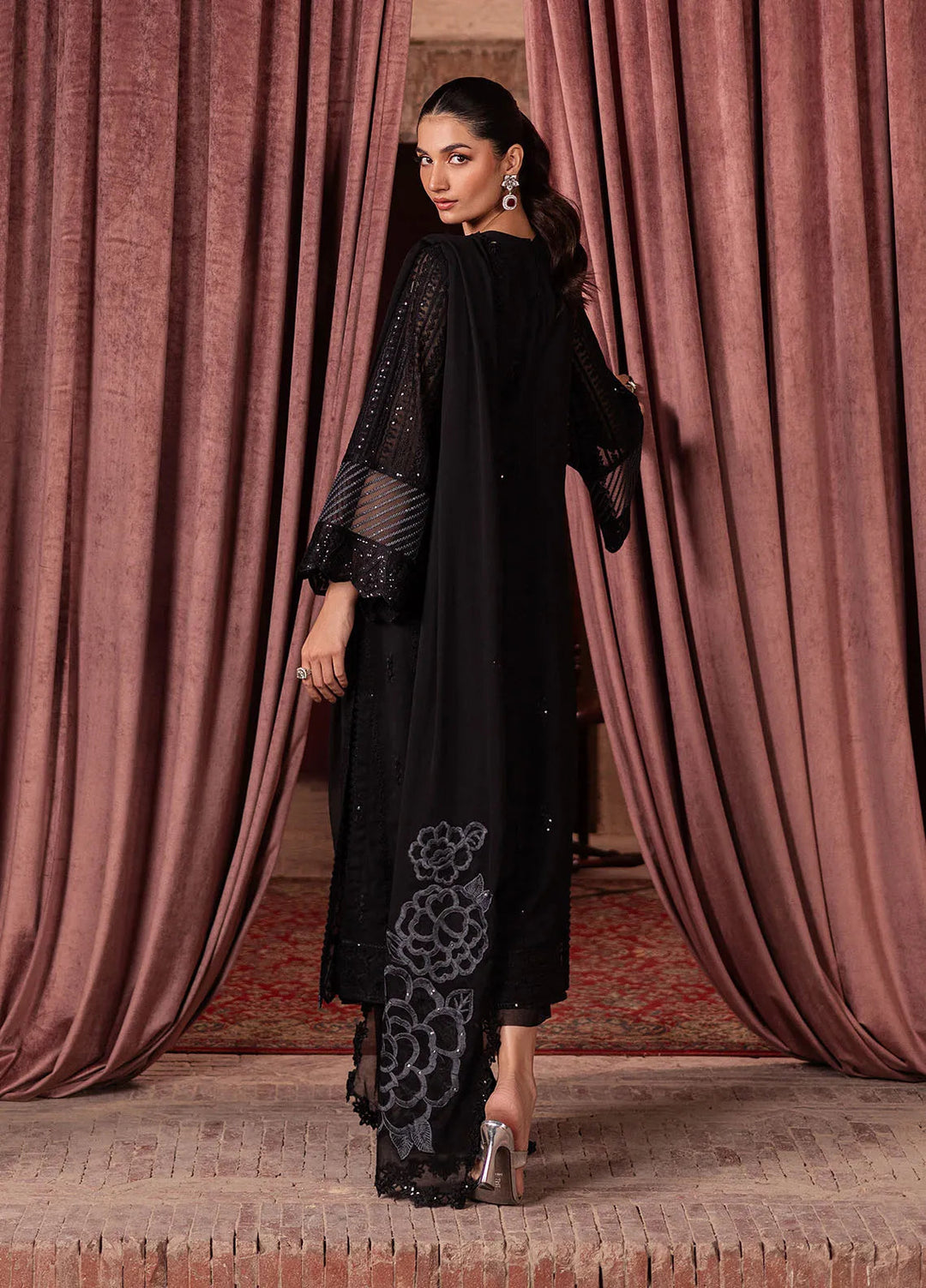 Luxe by Azure Embroidered Chiffon Suit Unstitched 3 Piece AZU24L Noir Mystique - Formal Collection
