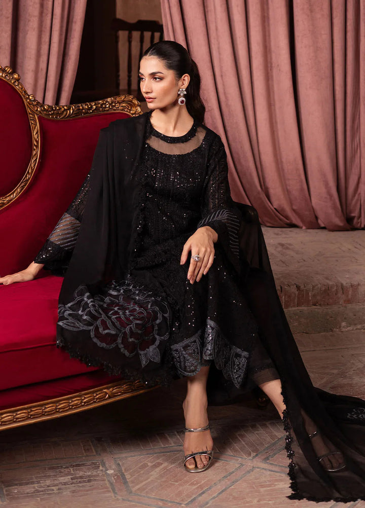 Luxe by Azure Embroidered Chiffon Suit Unstitched 3 Piece AZU24L Noir Mystique - Formal Collection