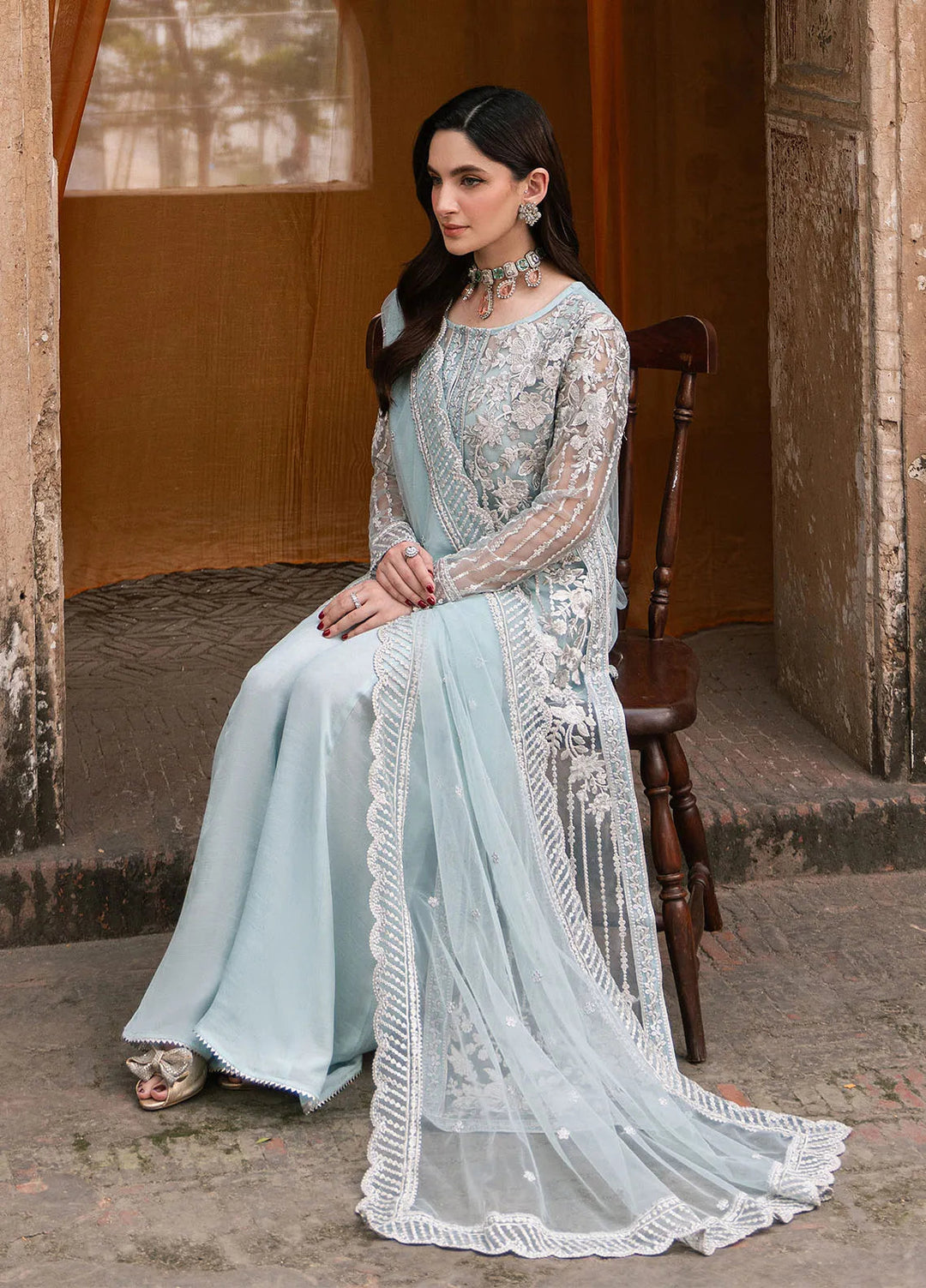 Luxe by Azure Embroidered Net Suit Unstitched 3 Piece AZU24L Dreamy Azure - Formal Collection