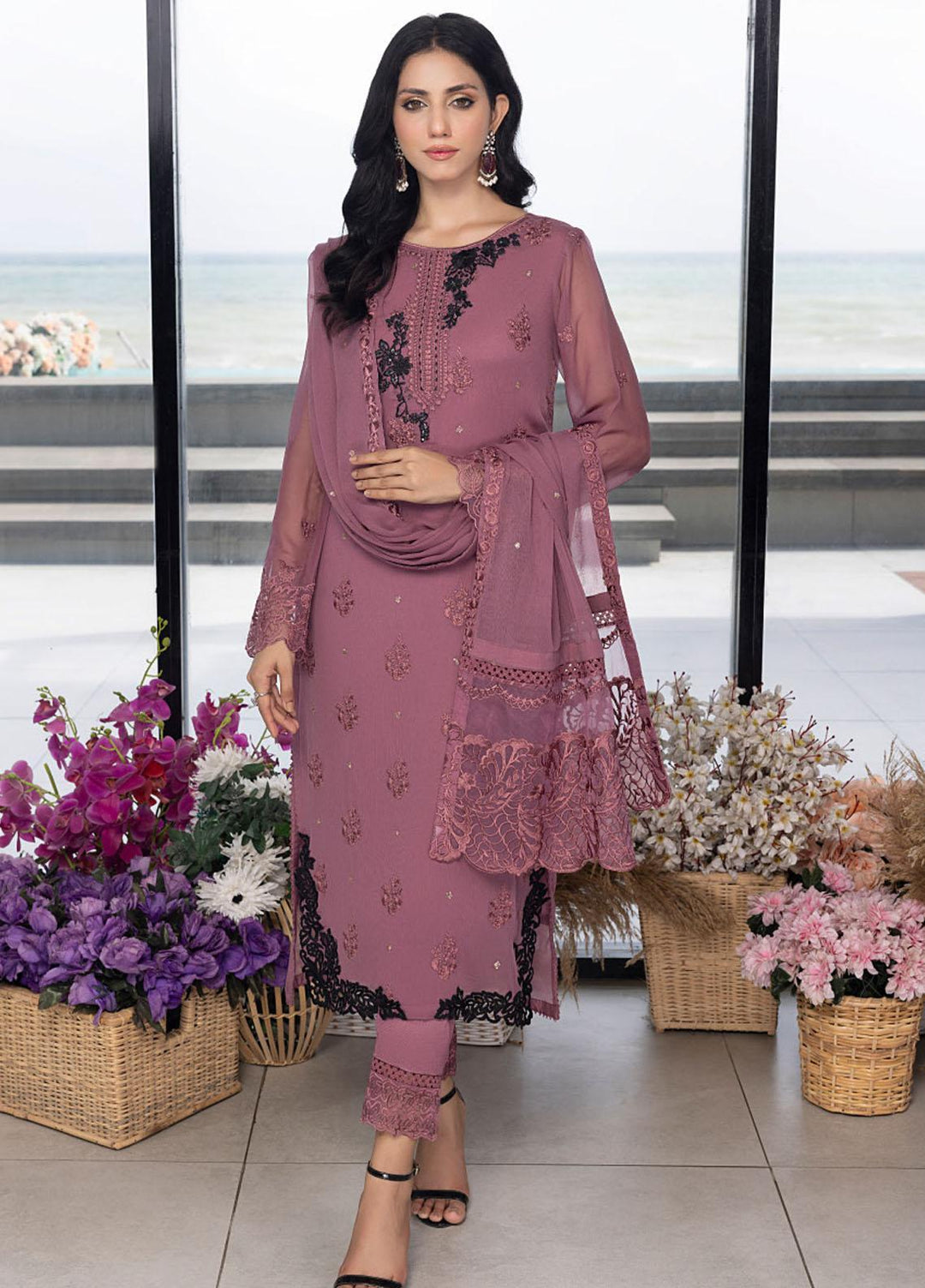 Luxe By Azure Embroidered  Suits Unstitched 3 Piece AZU23LX AS-113 Rosy Glaze - Eid Collection