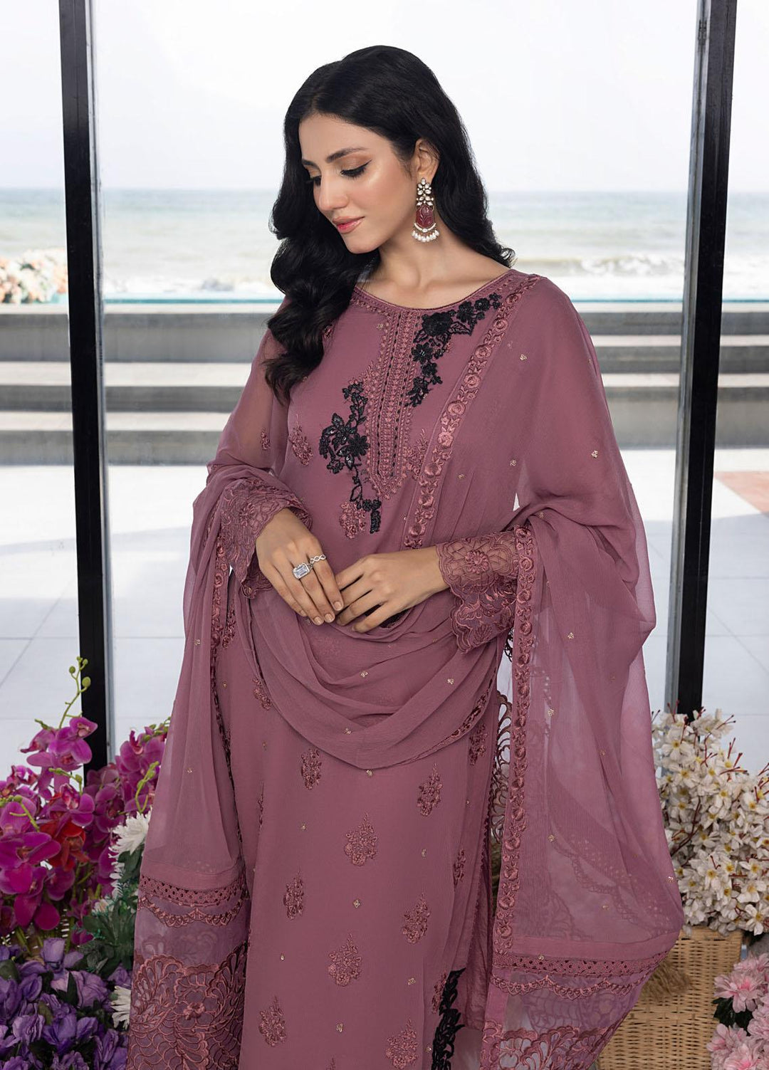 Luxe By Azure Embroidered  Suits Unstitched 3 Piece AZU23LX AS-113 Rosy Glaze - Eid Collection