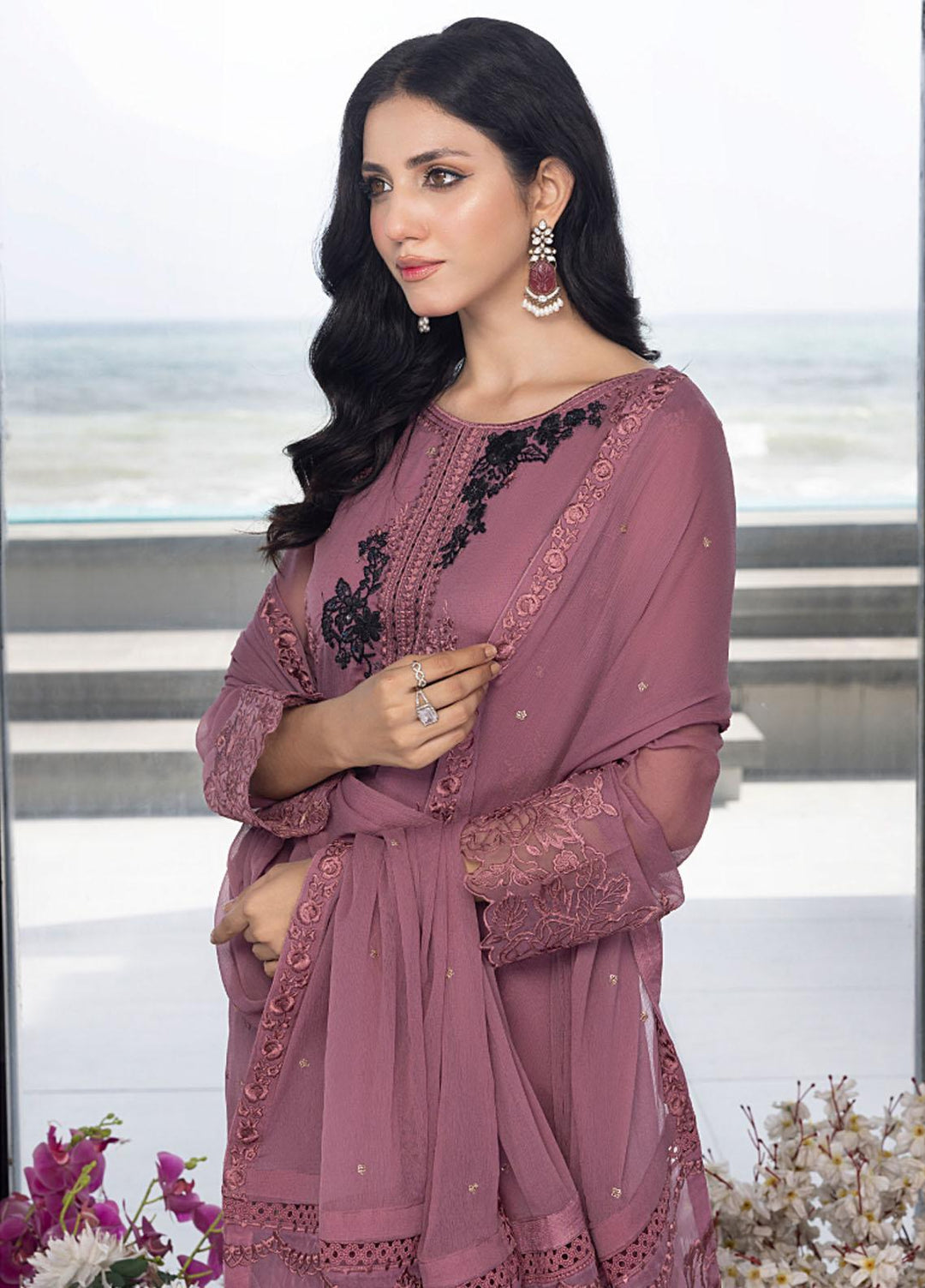 Luxe By Azure Embroidered  Suits Unstitched 3 Piece AZU23LX AS-113 Rosy Glaze - Eid Collection