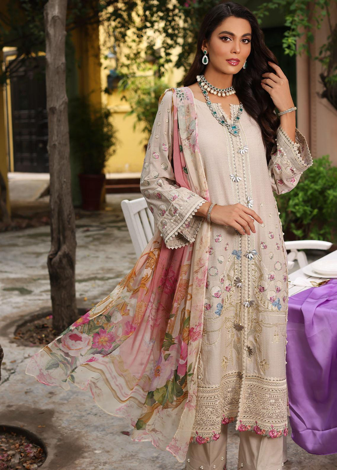 Luxe By Elaf Embroidered Lawn Suits Unstitched 3 Piece EF23LX ELJ-01A Cecelia - Luxury Collection