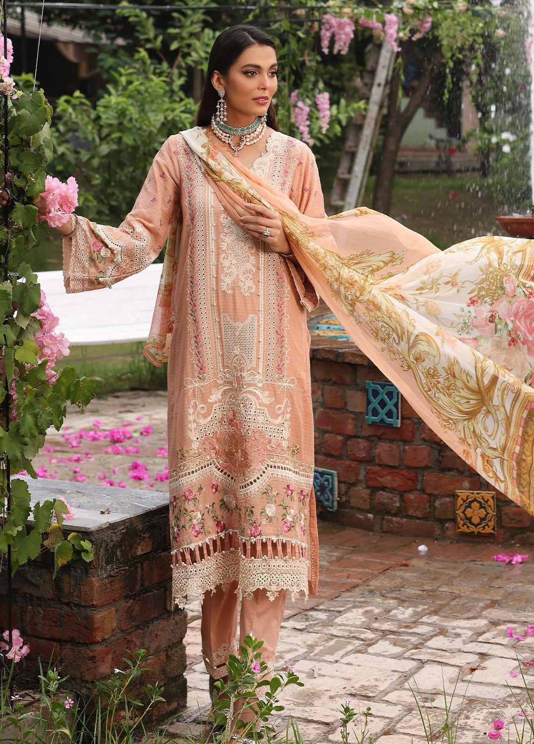 Luxe By Elaf Embroidered Lawn Suits Unstitched 3 Piece EF23LX ELJ-02B Helene - Luxury Collection