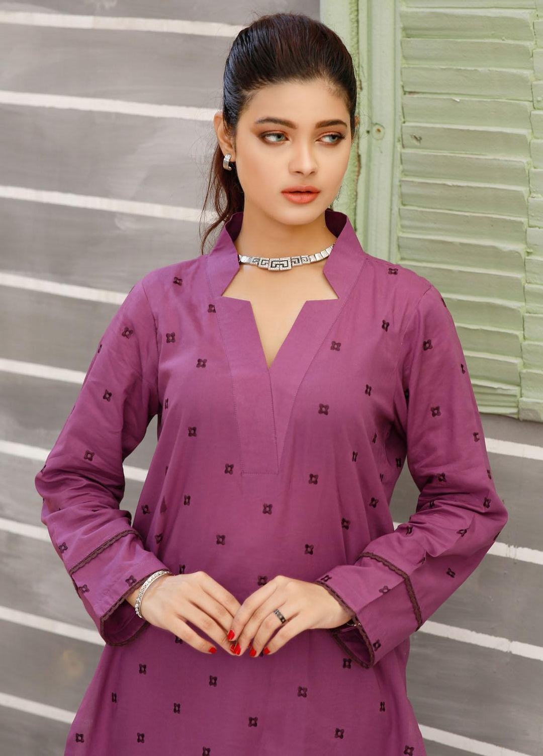 Luxeurs Casual Pret  Cotton 2 Piece Dress LX22PM Bright Violet
