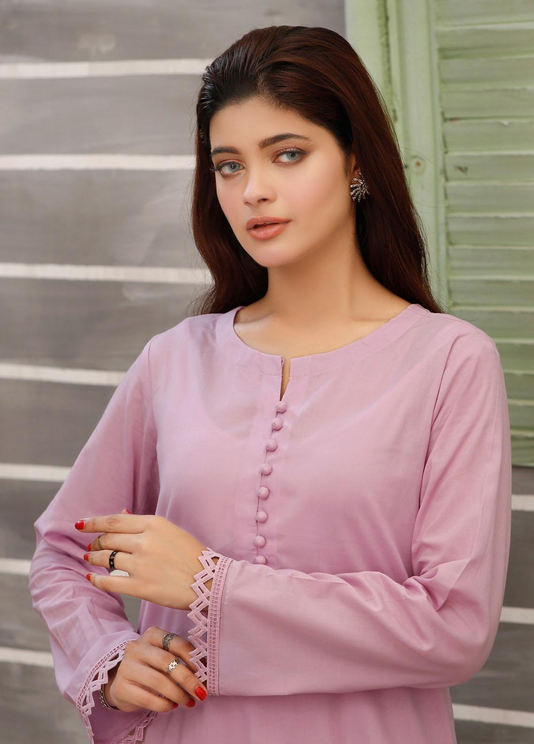 Luxeurs Casual Pret  Cotton 2 Piece Dress LX22PM Lilac