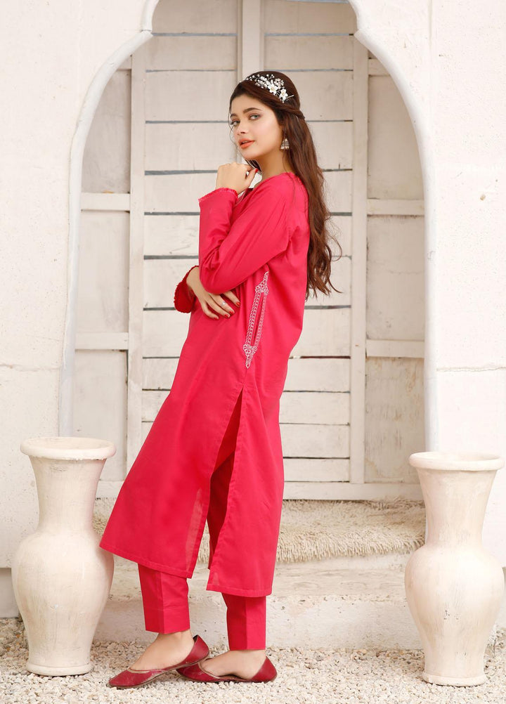 Luxeurs Casual Pret  Cotton 2 Piece Dress LX22PM Raspberry