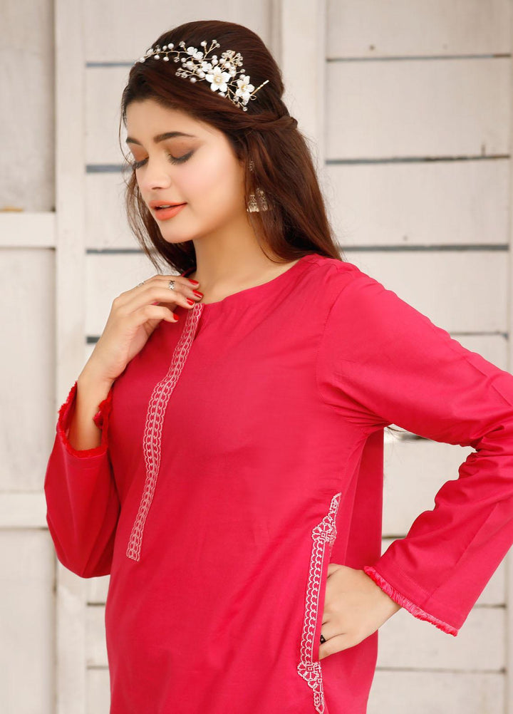 Luxeurs Casual Pret  Cotton 2 Piece Dress LX22PM Raspberry