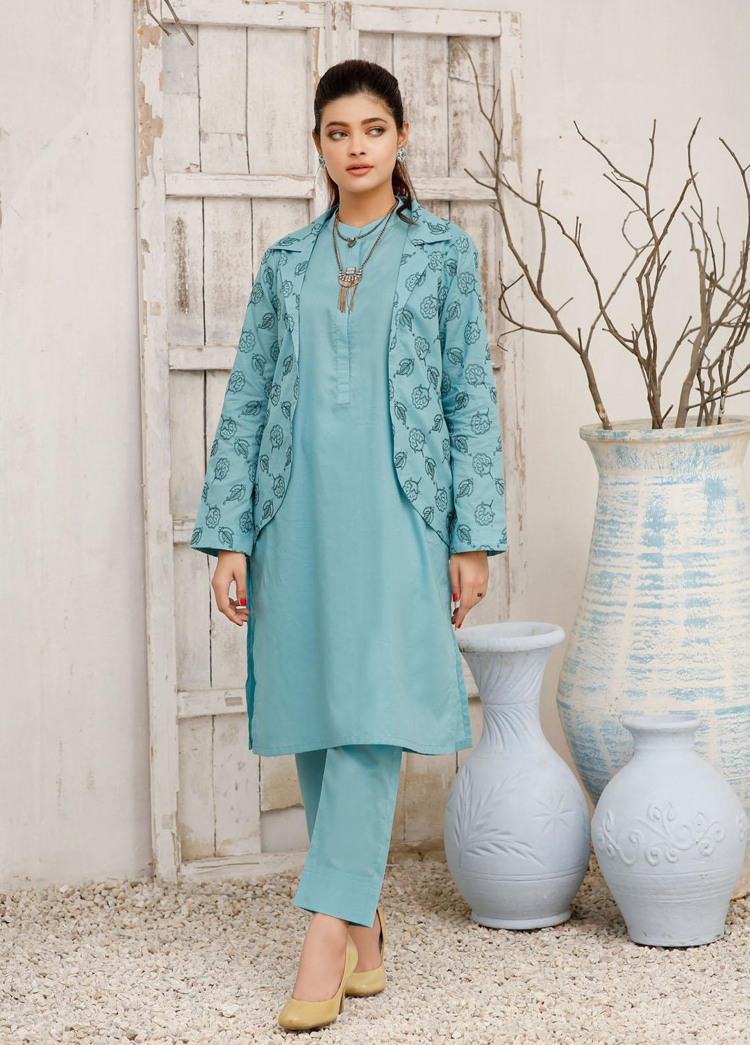Luxeurs Casual Pret  Cotton 3 Piece Dress LX22PM Icy Mermaid